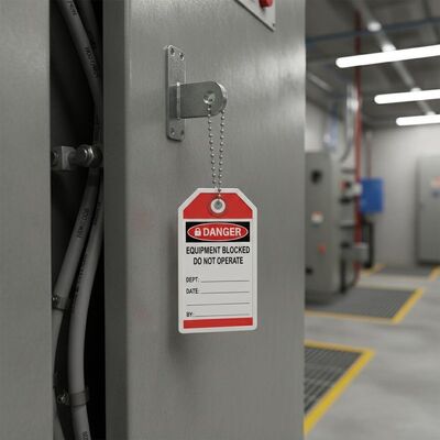PVC Plastic Safety Lockout Tagout Tags with Danger Header Blocking Door for Electrical Department